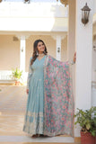 Beautiful Stylish designer Gown With Dupatta Set -WOMEN FASHION Sky Blue / M women's fashion mart