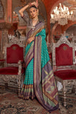 Astonishing Aqua Blue Kanjivaram and Patola Printed Silk Saree -Saree Unstitched women's fashion mart