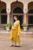 Faux Georgette Sequins With Thread Embroidered Kurti Sharara Dupatta Set For Women