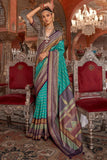 Astonishing Aqua Blue Kanjivaram and Patola Printed Silk Saree - women's fashion mart
