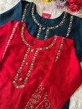 Red embroidered kurta Bottom  with dupatta  women's fashion mart