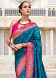 Coral Blue Woven Banarasi Silk Saree