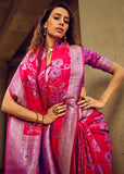 Princess Pink Woven Satin Silk Banarasi Saree With Brocade Blouse