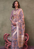 Phalsa Purple Woven Banarasi Mulmul Cotton Jamdani Saree