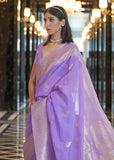 Lilac Purple Woven Banarasi Linen Silk Saree