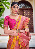 Amazing Orange And Pink Banarasi Designer Silk Saree