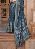 Teal Blue Woven Banarasi Soft Silk Saree