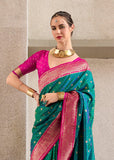 Alpine Green Woven Banarasi Silk Saree