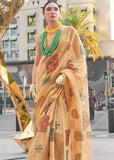 Earthy Beige Woven Linen Silk Saree With Print