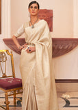 Antique White Woven Kanjivaram Silk Saree