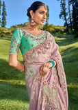 Dusky Pink Designer Embroidered Silk Saree