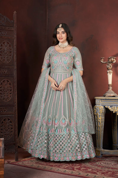 Pista Thread Embroidery With Zarkan And Mirror Work Elegance Gown - women's fashion mart