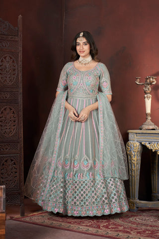 Pista Thread Embroidery With Zarkan And Mirror Work Elegance Gown - women's fashion mart