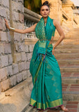 Basil Green Woven Banarasi Soft Silk Saree