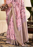Sweet Pink Banarasi Soft Silk Saree With Digital Print