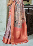 Antique Purple Woven Banarasi Soft Silk Saree With Digital Print