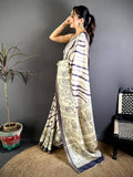 Purple Leheriya Tussar Silk Kalamkari Border Saree