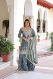 Designer Fendi Silk Kurti Sharara Set With Coding Sequins Embroidery