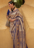 Twilight Blue Woven Kanjivaram Silk Saree