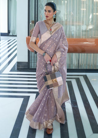 Breezy Lavender Banarasi Woven Kora Silk Saree