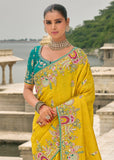 Empire Yellow Designer Embroidered Silk Saree