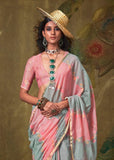 Baby Pink And Grey Woven Rangkaat Silk Saree