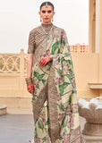 Cream And Beige Floral Printed Soft Silk Saree