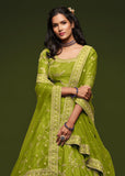 Green Glow Georgette Embroidered Lehenga With Net Dupatta