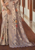 Dusky Purple Woven Banarasi Tissue Organza Silk Saree With Digital Print