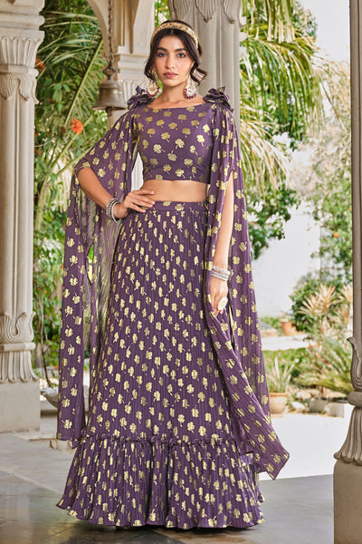 Georgette Metallic Foil Work Light Purple Designer Lehenga Choli - women's fashion mart