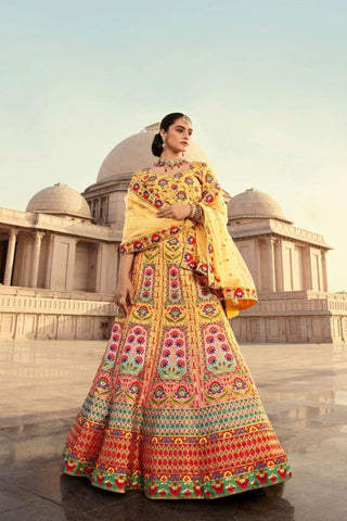 Yellow Embroidery With Print And Diamond Work Bridal Lehenga For Wedding -Bridal Lehenga Default Title women's fashion mart