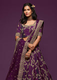 Royal Purple Georgette Embroidered Lehenga With Net Dupatta