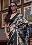 Beige And Black Patola Printed Satin Crepe Silk Saree