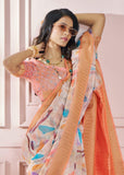 Bloom Peach Woven Banarasi Cotton Silk Saree With Digital Print
