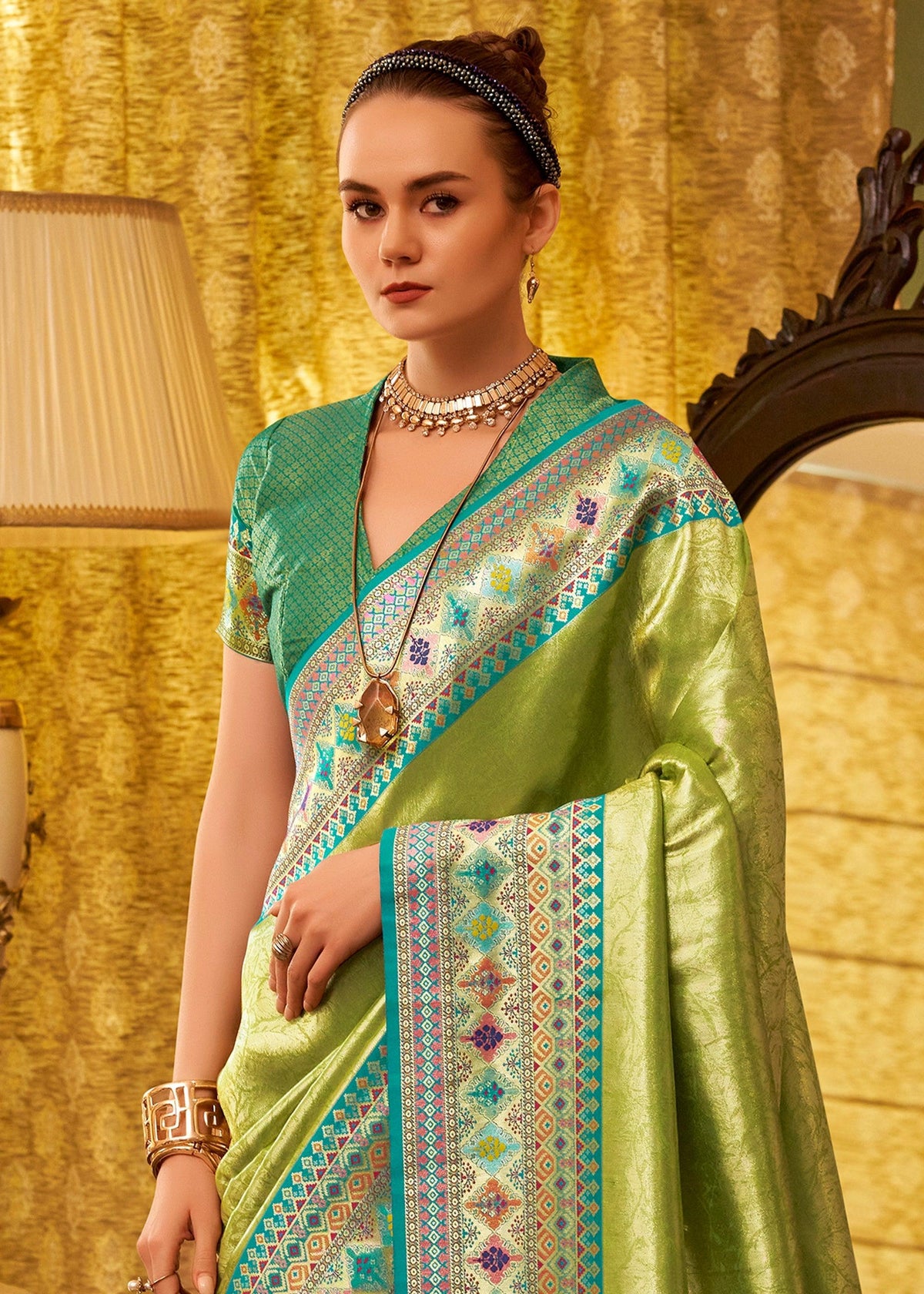 Bright Lime Green Kanjivaram  Saree