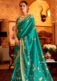 Teal Green Woven Silk Saree With Kalamkari Fine Print