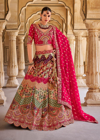 Classy Pink Banarasi Silk Embroidered Designer Lehenga