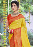 Blazing Yellow Woven Banarasi Silk Saree