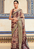 Chocolate Brown Woven Banarasi Printed Soft Silk Saree