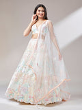 Net Multi-Sequins Work Semi-Stitched Lehenga  women's fashion mart