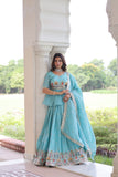 Gold Crush Embroidered Lehenga Set With Peplum Blouse And Heavy Sequins Dupatta