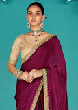 Beet Red Designer Embroidered Silk Saree With Contrast Blouse