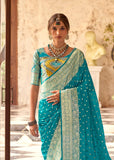 Aruba Blue Woven Banarasi Soft Silk Saree