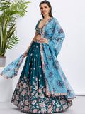 Georgette Golden Dull-Bright Sequin,Threaded Embroidered Semi-Stitched Lehenga choli  women's fashion mart