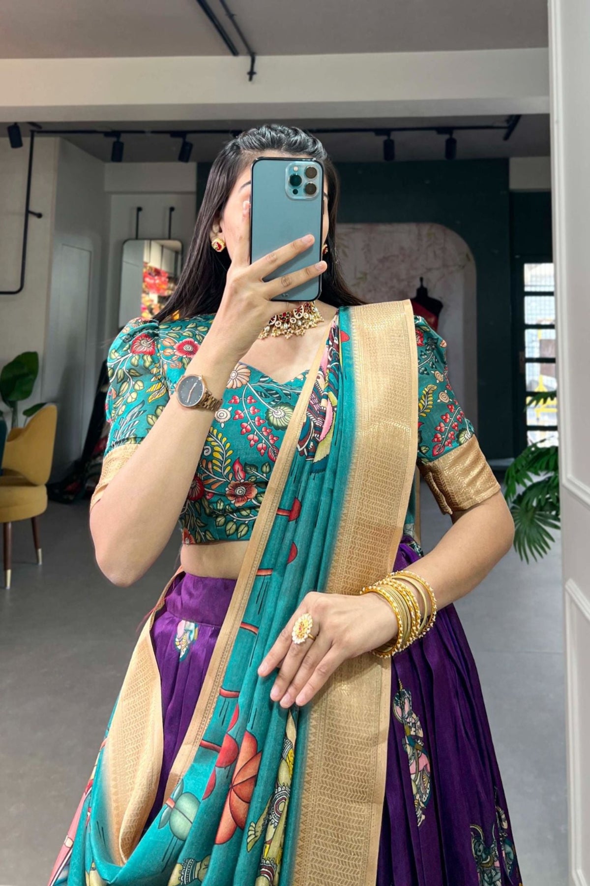 Designer Kalamkari Printed Dola Silk Lehenga Choli - women's fashion mart