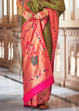 Antique Green Woven Paithani Silk Saree