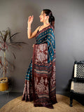 Dark Rama Soft Georgette Printed Saree