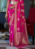 Beautiful Rani Pink Banarasi Woven Satin Silk Saree