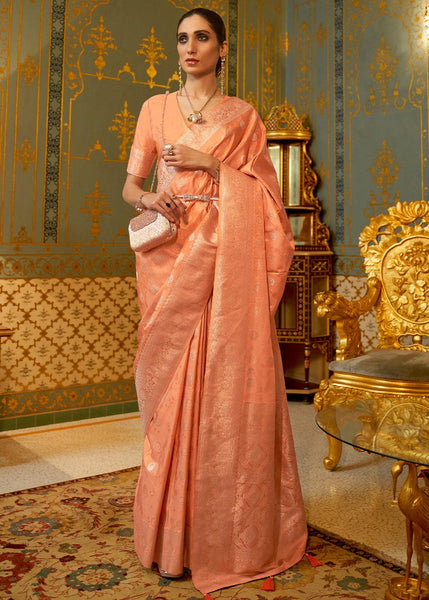 Narangi Peach Woven Banarasi Brocade Silk Saree