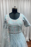 Sky Blue Sparkle Thread Embroidery With Zarkan And Mirror Work Gown - women's fashion mart